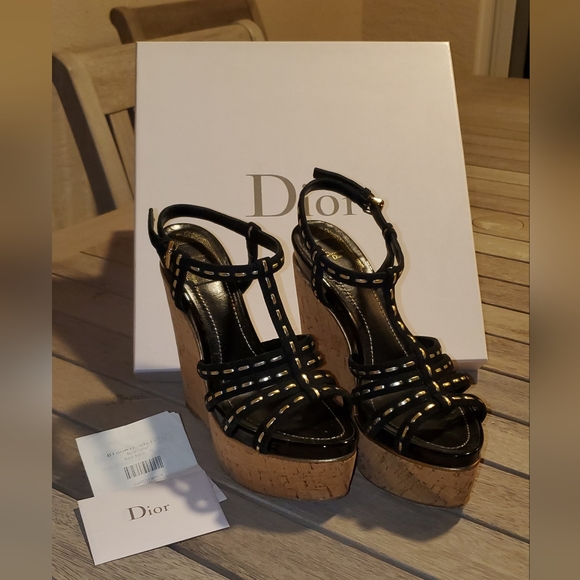 Dior Antica Suede Stitched Cork Sandals - Picture 2 of 5